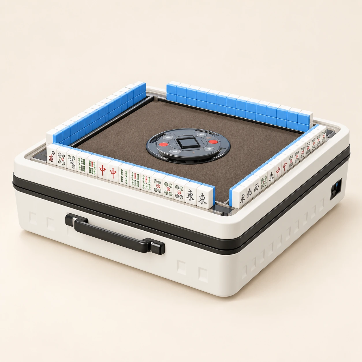 White portable automatic mahjong machine, open tabletop view
